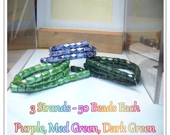 Jewelry Making Supplies, Colorful Magnetic Beads Strands, Bead Soup, Purple Beads, Green Beads, New Old Stock, NOS - S-86