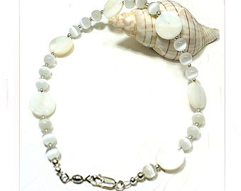 White Shell Ankle Bracelet, 10.5” Anklet,  Summer Jewelry for Ladies,