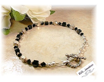 Black Crystal Bracelet with Sterling Silver Clasp, Minimalist Bracelet, Toggle Clasp