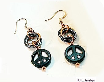 Black Peace Sign Earrings, 60s Earrings, Everyday Earrings,