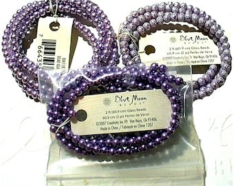 Glass Pearl Bead Strands, Blue Moon Vintage, New Old Stock - S83