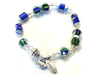 Blue Furnace Glass Bracelet,  Hardware Jewelry, Industrial Theme - B2013-15