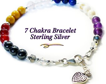 Seven Chakra Bracelet | Genuine Gemstone & Sterling | Spiritual Balancing Jewelry Gift | B2013-22B