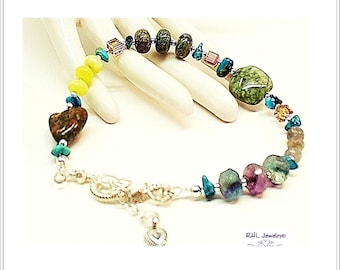 Colorful Chakra Gemstone Bracelet: Sterling Silver Boho Crystal Jewelry - B0902-09