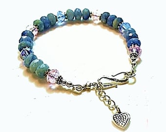 Blue Sodalite Bracelet, Sixth Chakra Stone Jewelry, Crystal and Sterling Silver - B2016-07