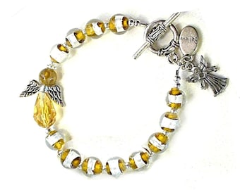 Beaded Angel Yellow Bracelet, Yellow Lampwork Car Suncatcher - B2019-12
