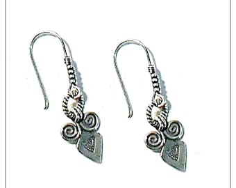 Thai Silver Earrings, Shield Charm Dangles, Minimalist Hill Tribe Jewelry, Gifts for Her