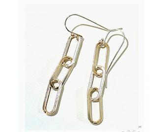 Silver Chain Link Earrings, Paper Clip Link Dangles, Sterling Silver Chain Earrings - E2020-15