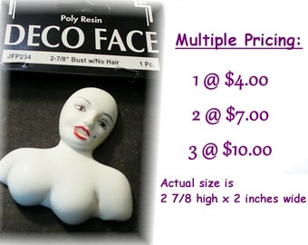 Resin Lady Bust Cabochon, Female Face Cabochon, NOS White Resin Faces - S41