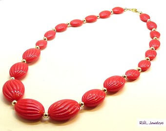 Bright Red Necklace, Vintage Red Necklace, Red Hat Society Gift,  - V20079-01
