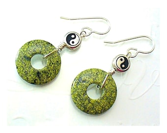 Green Serpentine Yin Yang & Stone Donut Earrings - Unique Gifts for Her, E2018-03