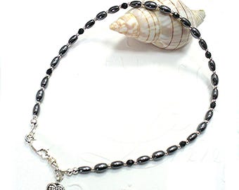Hematite Ankle Bracelet, Black Gemstone Anklet, Root Chakra Black Bracelet - AB2013-04E