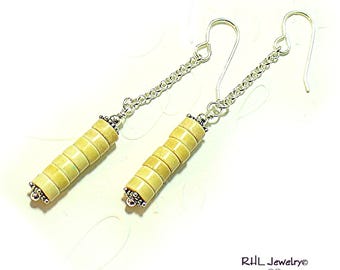 Boho Stone Earrings, Natural Howlite Heishi 2.5-Inch Drop, White Chain Dangles