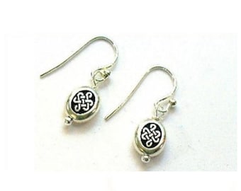 Dainty Celtic Knot Earrings, Girls Small Silver Gaelic Dangles - E2016-04