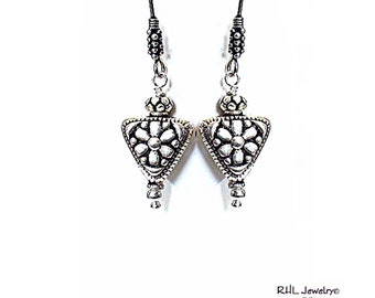 Sterling Silver Earring, Short Silver Drop Earrings, Fine Silver Triangle Earrings - E2020-12
