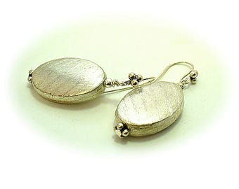 Classic Silver Dangle Earrings, Lightweight Oval Silver Dangles, Ornate Bali Ear Wires - E2018-01