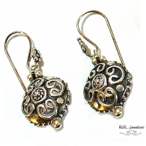 Bali Silver Earrings For Women, Round Ornate Silver Earrings, All Silver Gift for Her