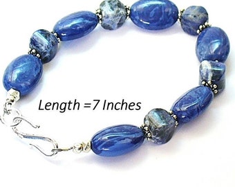 Blue Sodalite Bracelet, Lightweight Blue Bracelet, 6th Chakra, Sterling S-Hook Clasp,