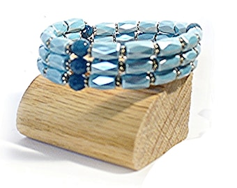 Ladies Magnetic Bracelet, Aqua Blue Memory Wire Wrap ~ MB2015-10