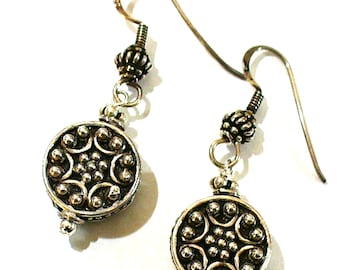 Bali Silver Earrings, Fancy Silver Dangle Earrings, Ornate Silver Jewelry - E2020-09