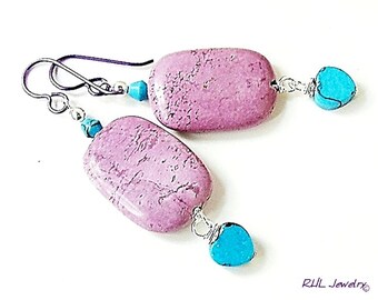 Vibrant Purple Turquoise Stone Earrings, Niobium Ear Wires, Big Bold Stone Earrings,- E0608-01