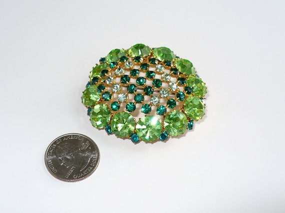 Green Vintage Austrian Crystal Pin,  Green and Go… - image 3