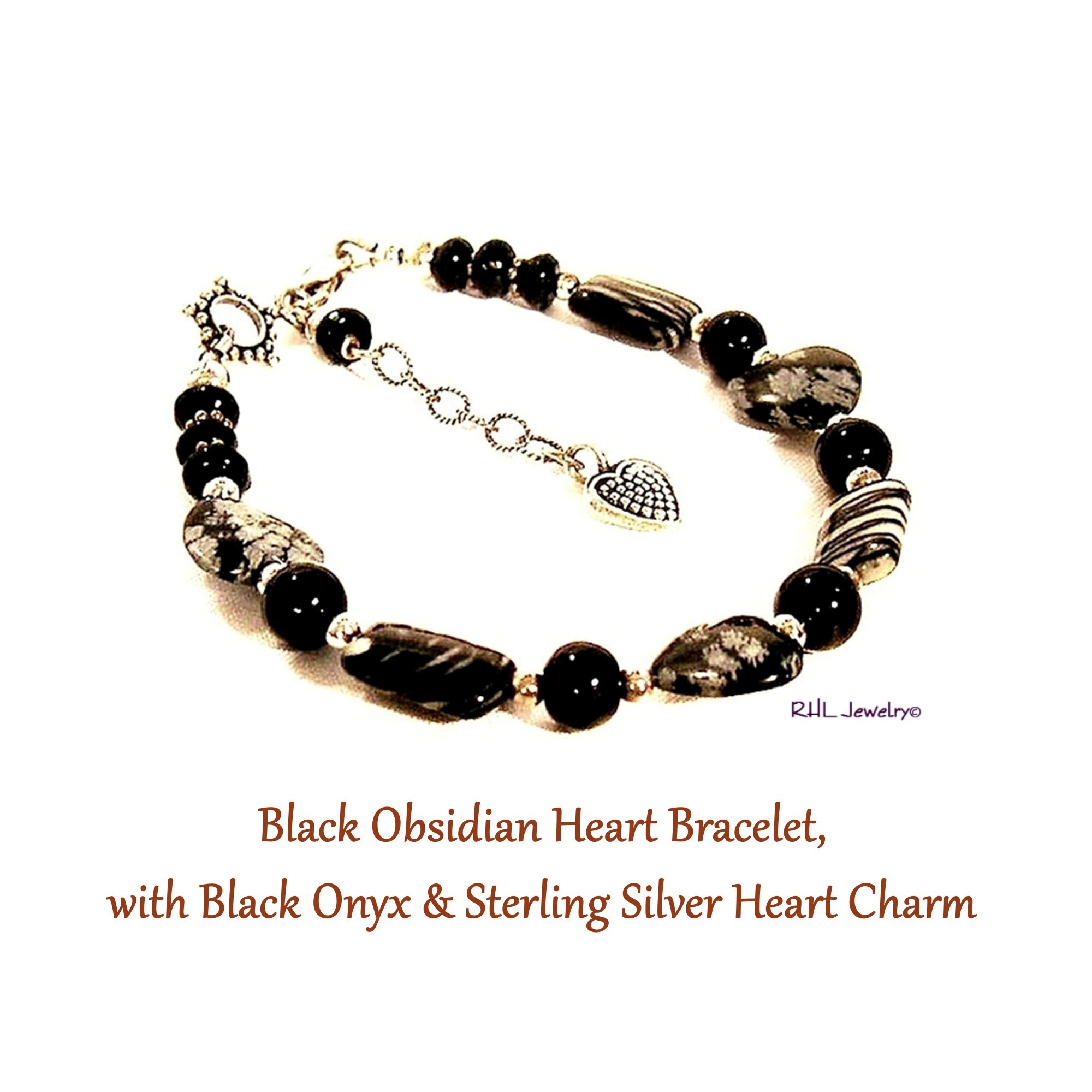 Black Obsidian Heart Bracelet, Black Onyx, Sterling Silver Heart Charm,  Chakra Jewelry - Etsy