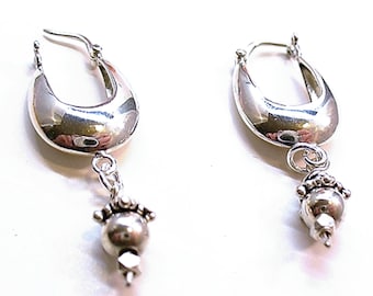 Short Silver Earrings, Small Horseshoe Hoops, Dressy Huggies Dangles - E0907-02A