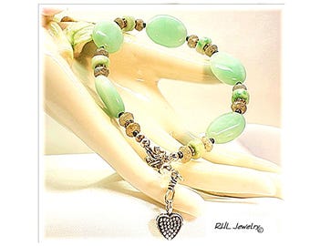 Natural Amazonite & Labradorite Bracelet: 5th Throat Chakra Jewelry, Womens Large Healing Crystal Gift - B0911-14
