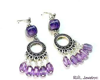 Amethyst Earrings, Purple Crystal Chandeliers, Bali Style Gifts for Her - E2020-02