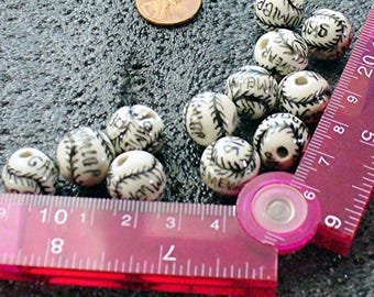 Baseball Beads, 14mm White Ceramic Round Sport Theme, Glazed Hand Painted Details - S59