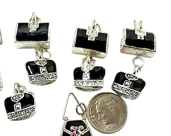 Black Enameled and Silver Accessory Charms, Purse Handbags & Crowns NOS - S-64A