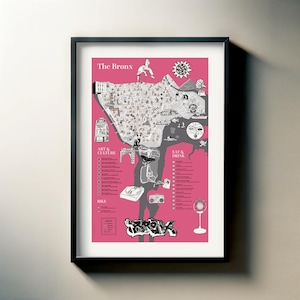 NYC Bike Map & Guide - Bronx Radfahren Route Karte Wand Kunst Druck, New York Wandkunst für Reisende, Fahrrad Enthusiasten