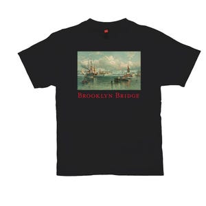 Brooklyn Bridge & Segelboote Grafik-T-Shirt, nachhaltiges Fahrrad-Liebhaber-Geschenk, Urban Forscher-Shirt, NYC Souvenir-T-Shirt, Unisex T-Shirt