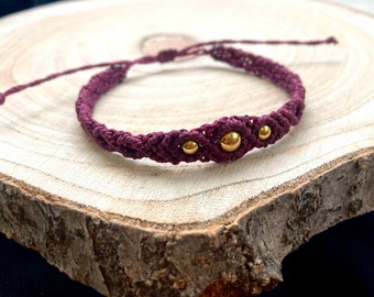 purple and gold makramee bracelet