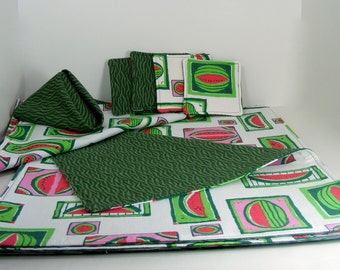 Placemats and Napkins/ Watermelon Placemat and Napkin Set/ Summer Table Linens/12 Piece Set