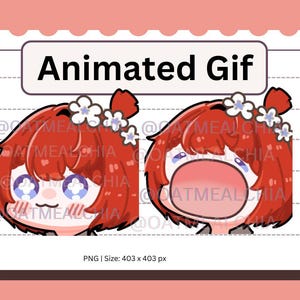 Könnte beinhalten: Animiertes GIF eines Comic-Charakters mit roten Haaren und einer weißen Blütenkrone. Der Charakter hat einen überraschten Ausdruck mit großen Augen und offenem Mund. Das GIF ist vor einem weißen Hintergrund mit einem gestreiften Muster platziert.