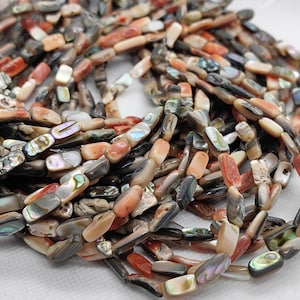 16inch  Natural Rainbow Abalone Shell  Rectangle Teeth Hand Braided Beads  Column Bar  Irregular Trapezoid Beads Nuggets freeform Spacer