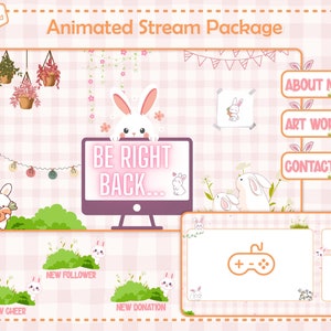 Paquete Twitch Overlay Stream Superposición acogedora animada para Twitch, Youtube / Cottagecore Overlay Stream, Lofi Twitch, Bunny Twitch Alerts