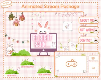 Twitch Overlay Stream Package Animated Cozy Overlay for Twitch, Youtube | Cottagecore Overlay Stream, Lofi Twitch, Bunny Twitch Alerts