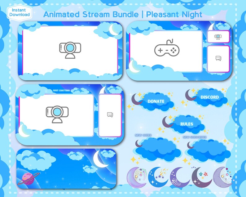 Stream Bundle Twitch Overlays Animated Stream Bundle Pleasant Night Stream Overlay ...