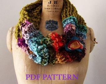 Instant download PDF PATTERN Chunky knit cowl. Bohemian Art knit cowl PATTERN.