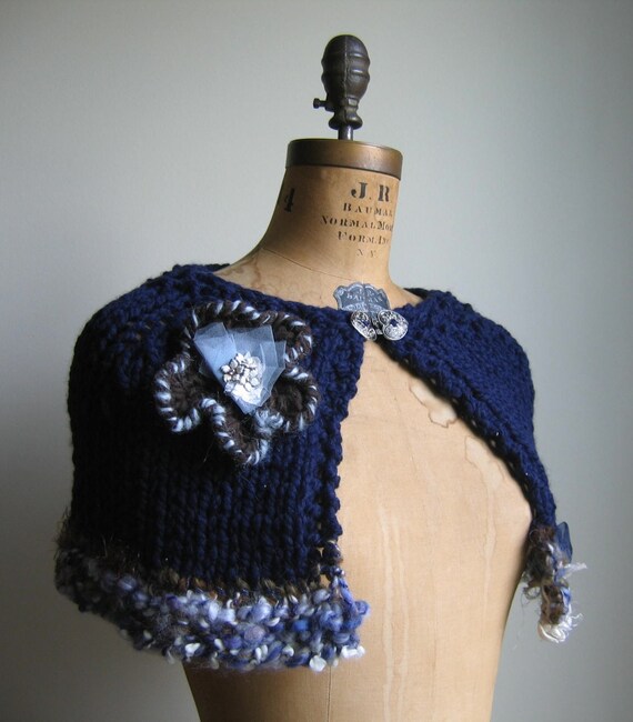 Items similar to SALE. Hand knit navy blue cape Midnight Faerie. on Etsy