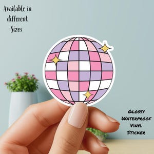Pink and Purple Disco Ball Sticker: Glossy Waterproof Vinyl