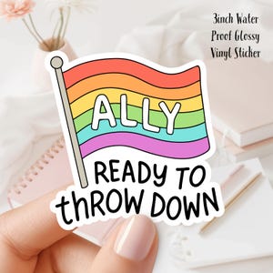 Ally Ready to Throw Down Pride Flag 3inch Glossy Water Proof Vinyl Sticker Great for Water Bottles, Laptops, E-Readers, Journals, Gifts