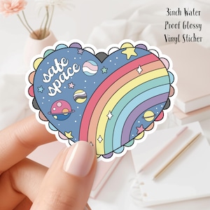 Pegatina de orgullo de Safe Space Ally: Corazón arcoíris, vinilo impermeable de 3 pulgadas