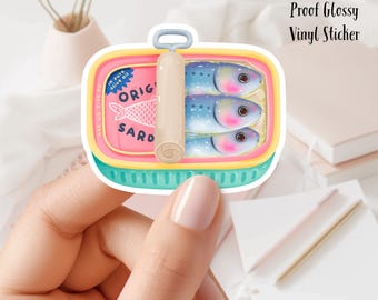 Kawaii Style Sardines 3inch Glossy Water Proof Vinyl Sticker