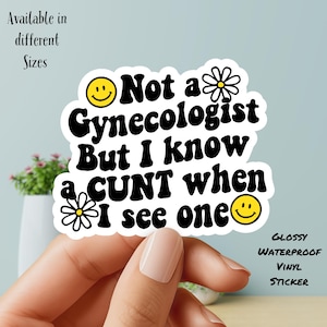 No soy ginecóloga, pero sé reconocer a una zorra cuando la veo. (Pegatina de vinilo)