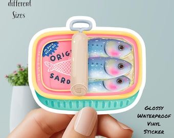 Kawaii Style Sardines, Vinyl Sticker