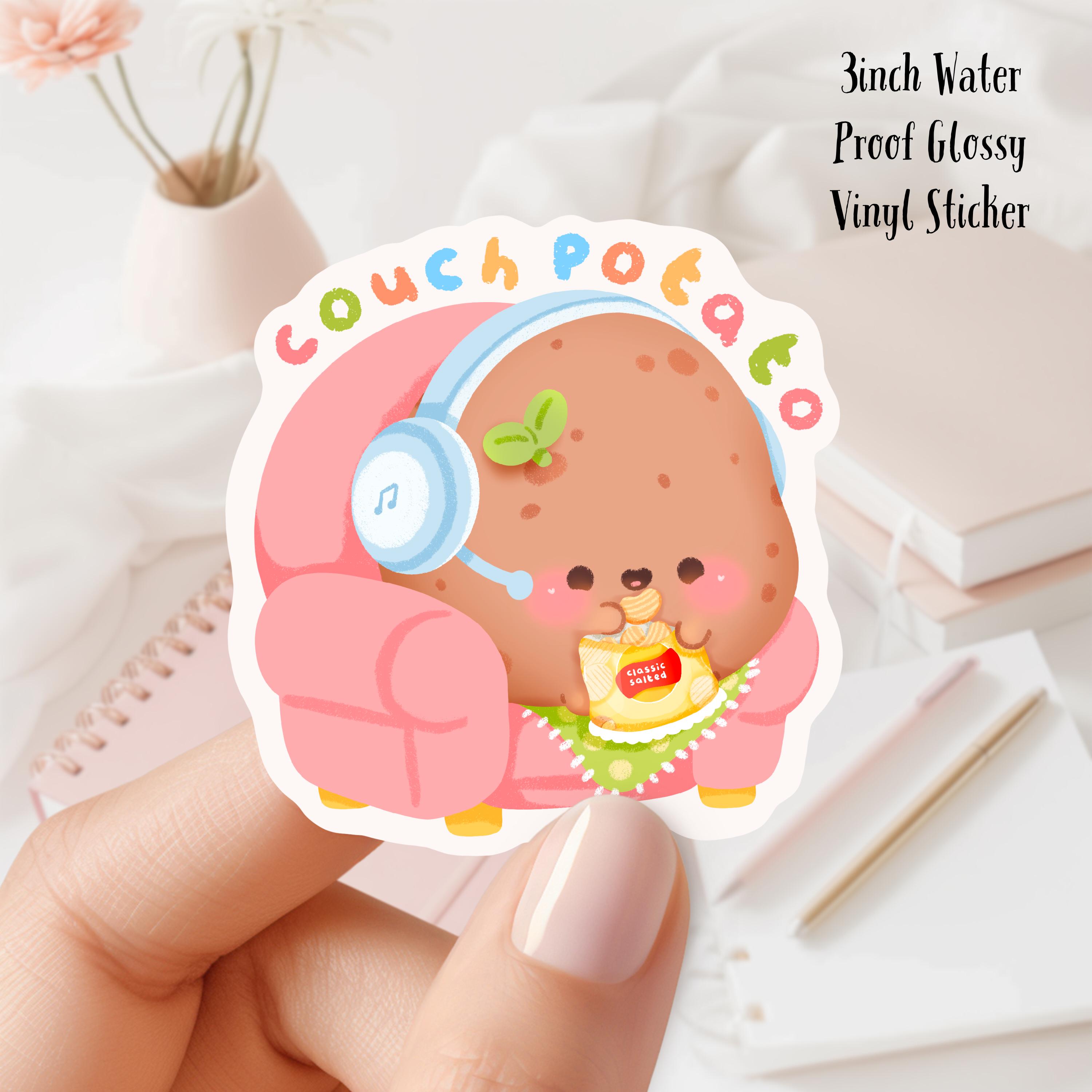 Kawaii Couch Potato Sticker: Waterproof Vinyl 3inches